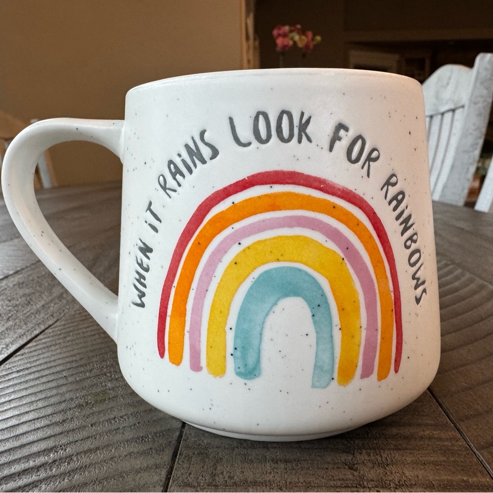 Enchante Accessories Speckle Rainbow Ceramic Mug When it Rains Look for Rainbows